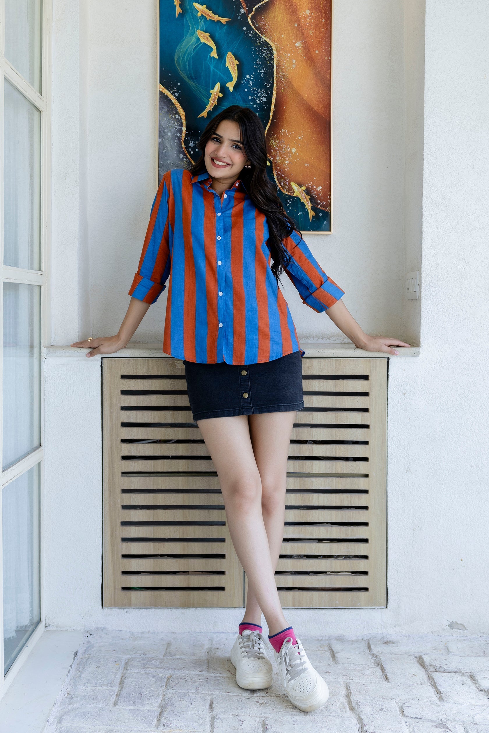 Sunset Boulevard Striped Cotton Shirt - Hukum Jaipur