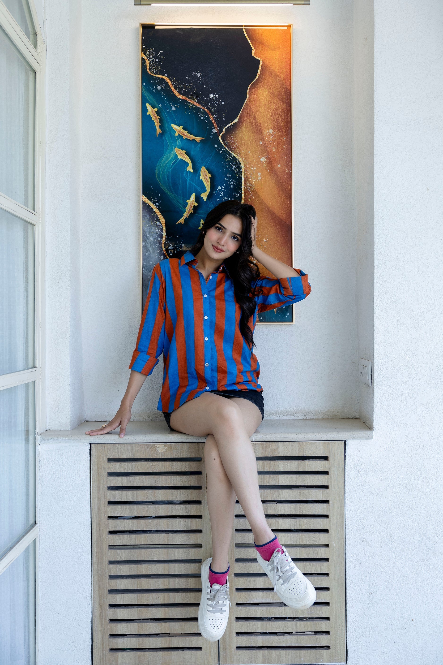 Sunset Boulevard Striped Cotton Shirt - Hukum Jaipur