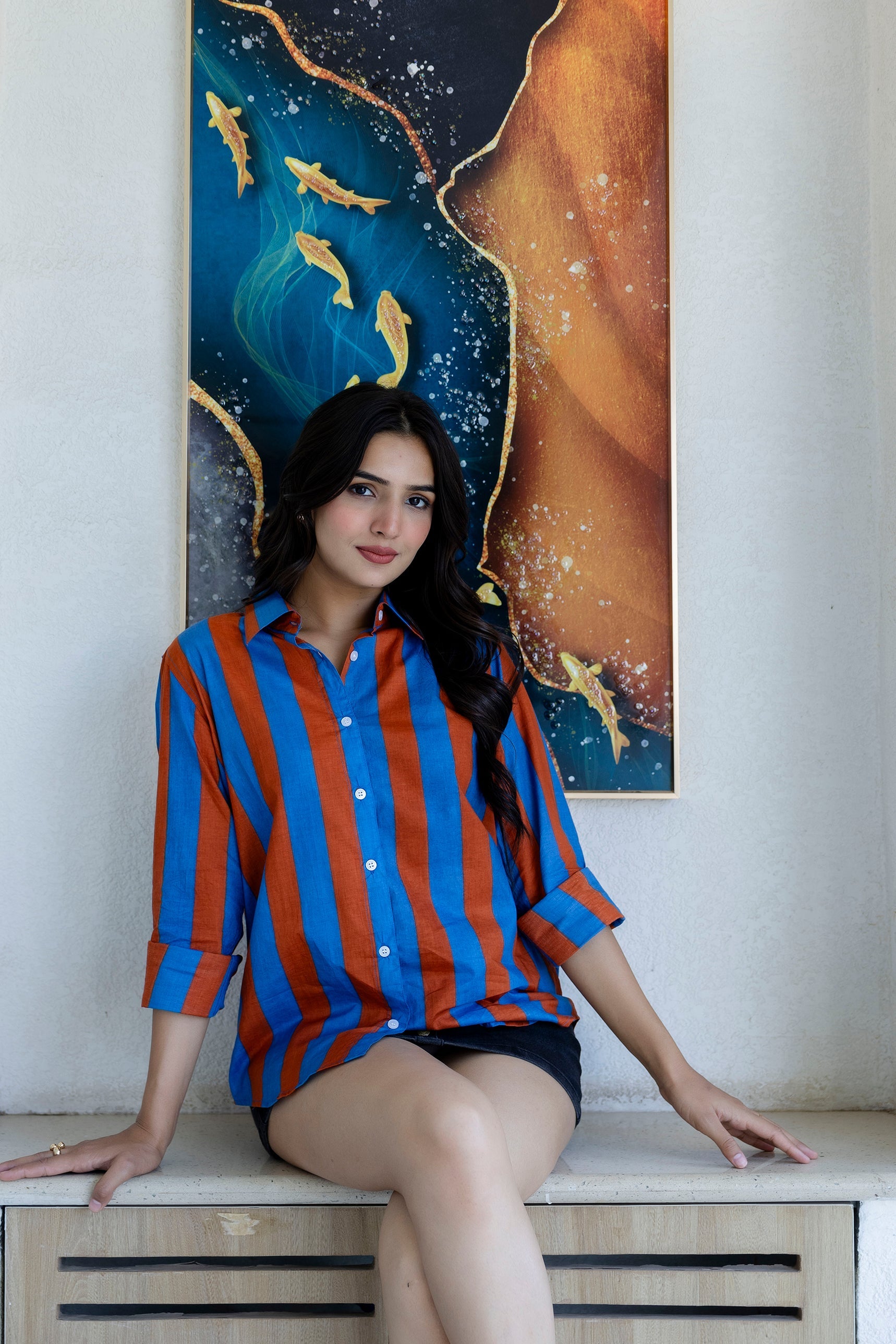 Sunset Boulevard Striped Cotton Shirt - Hukum Jaipur