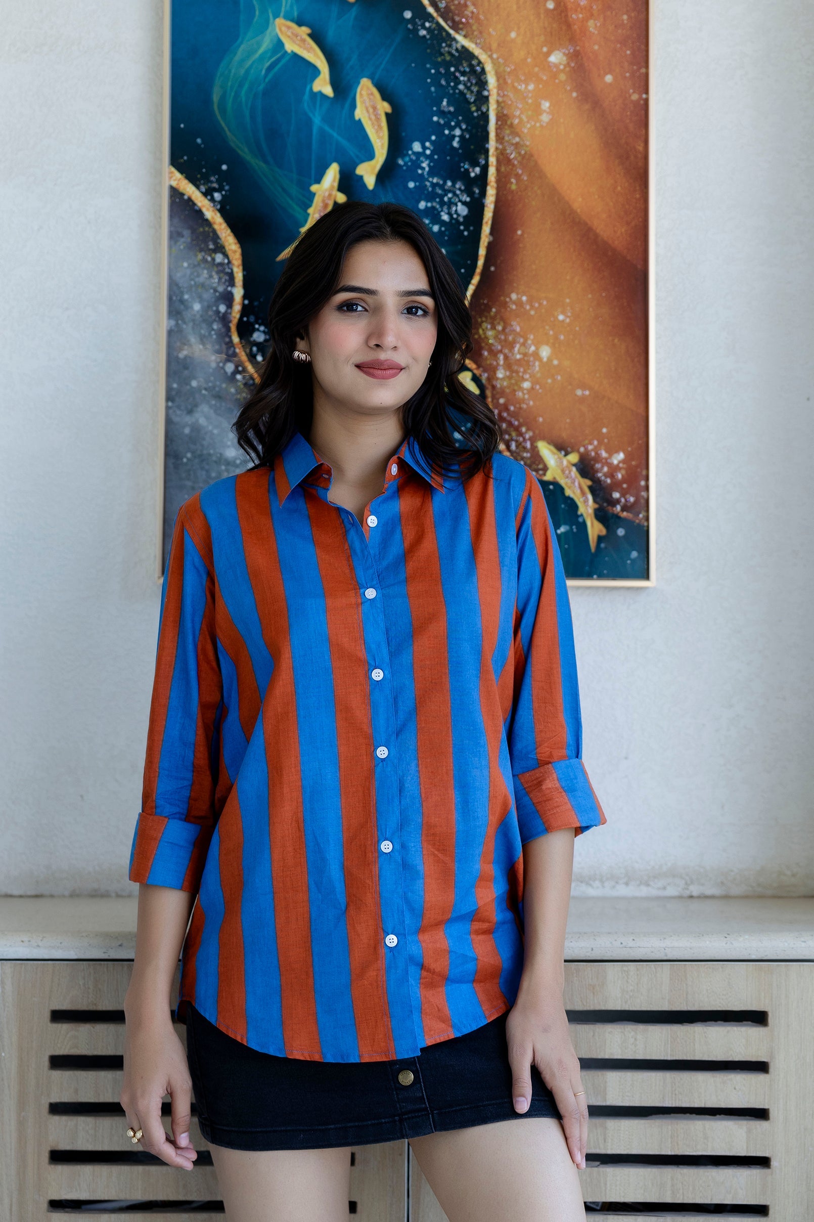 Sunset Boulevard Striped Cotton Shirt - Hukum Jaipur