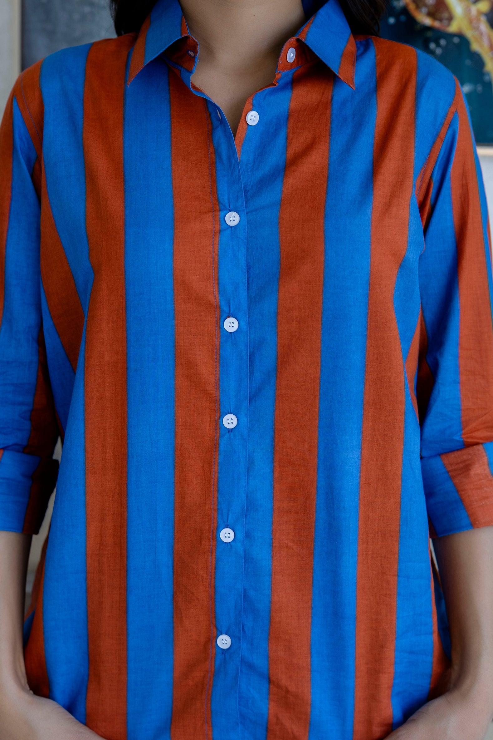Sunset Boulevard Striped Cotton Shirt - Hukum Jaipur