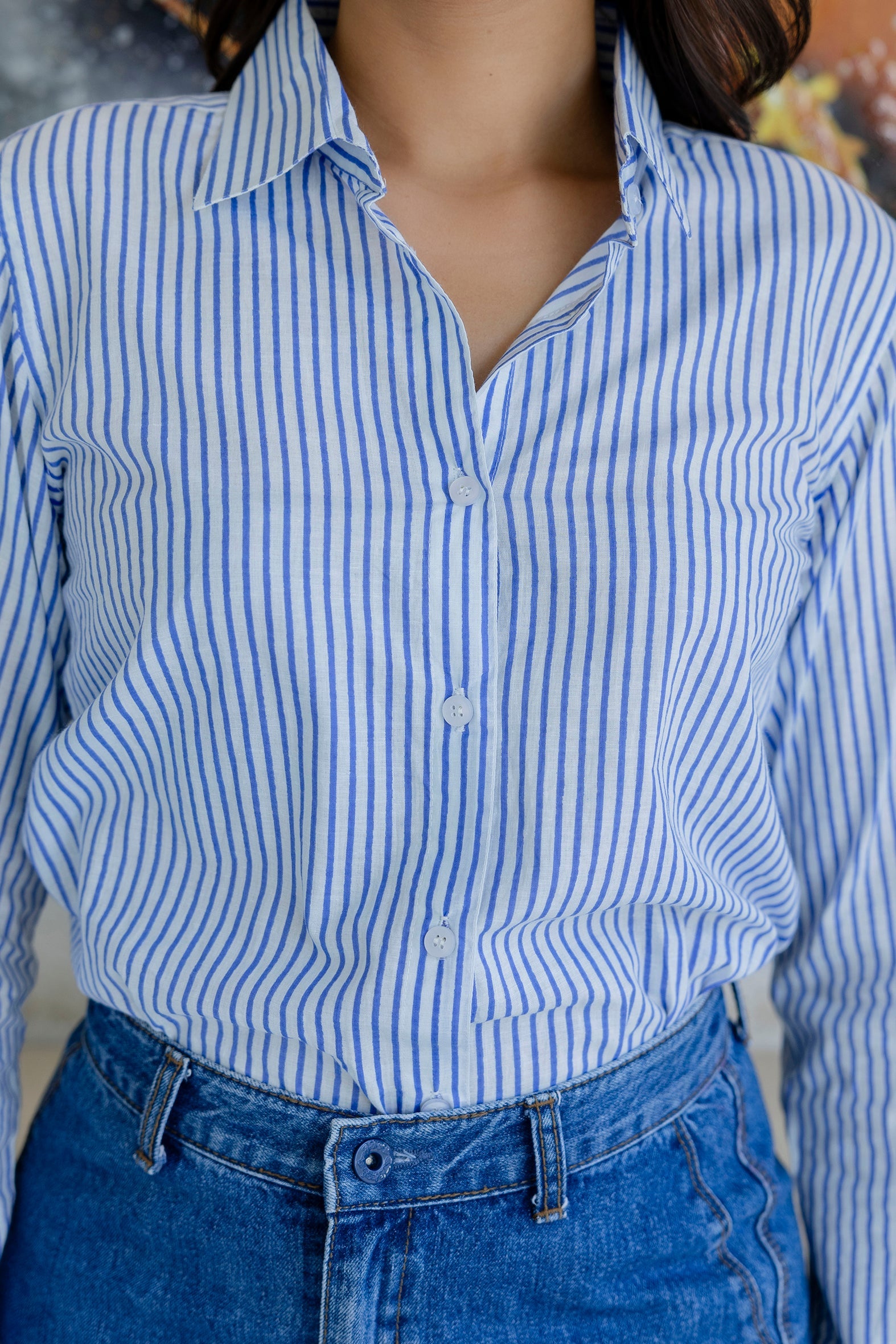 Oxford Blue Striped Cotton Shirt - Hukum Jaipur