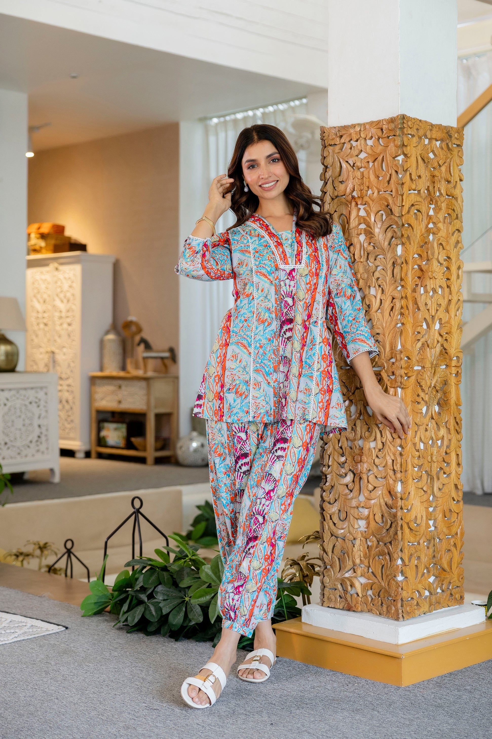 Coral Reef Dreams Cotton Co-ord Set - Hukum Jaipur