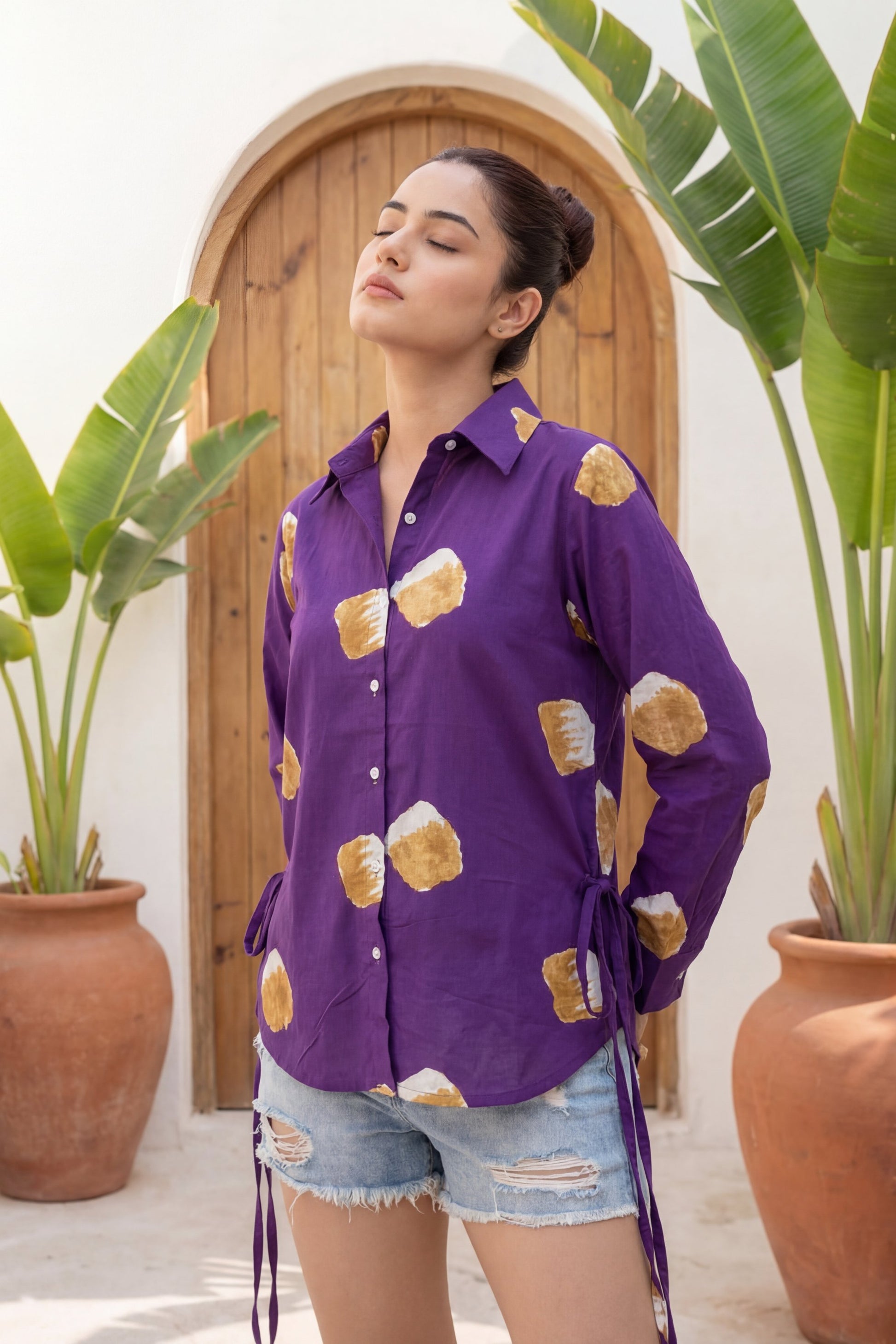 Ginger Grace Purple Illustration Cotton Shirt | Hukum Jaipur