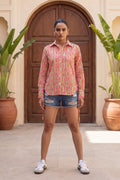 Heritage Stripes Pink White Ornamental Cotton Shirt | Hukum Jaipur