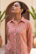Heritage Stripes Pink White Ornamental Cotton Shirt | Hukum Jaipur