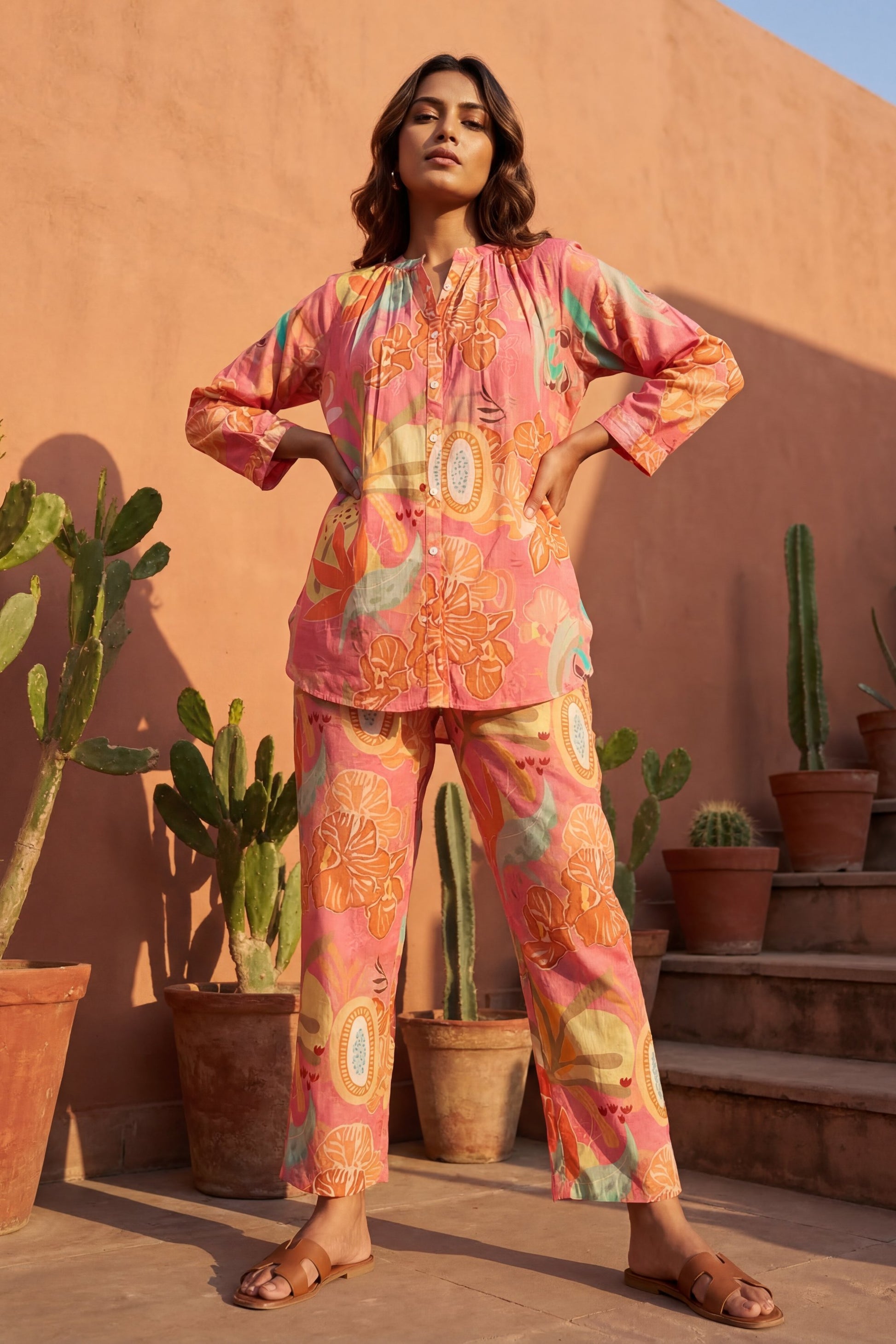 Blossom Bliss Pink Ornamental Cotton Co-ord Set | Hukum Jaipur