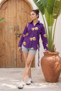 Ginger Grace Purple Illustration Cotton Shirt | Hukum Jaipur