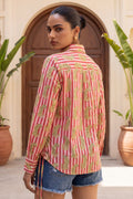 Heritage Stripes Pink White Ornamental Cotton Shirt | Hukum Jaipur
