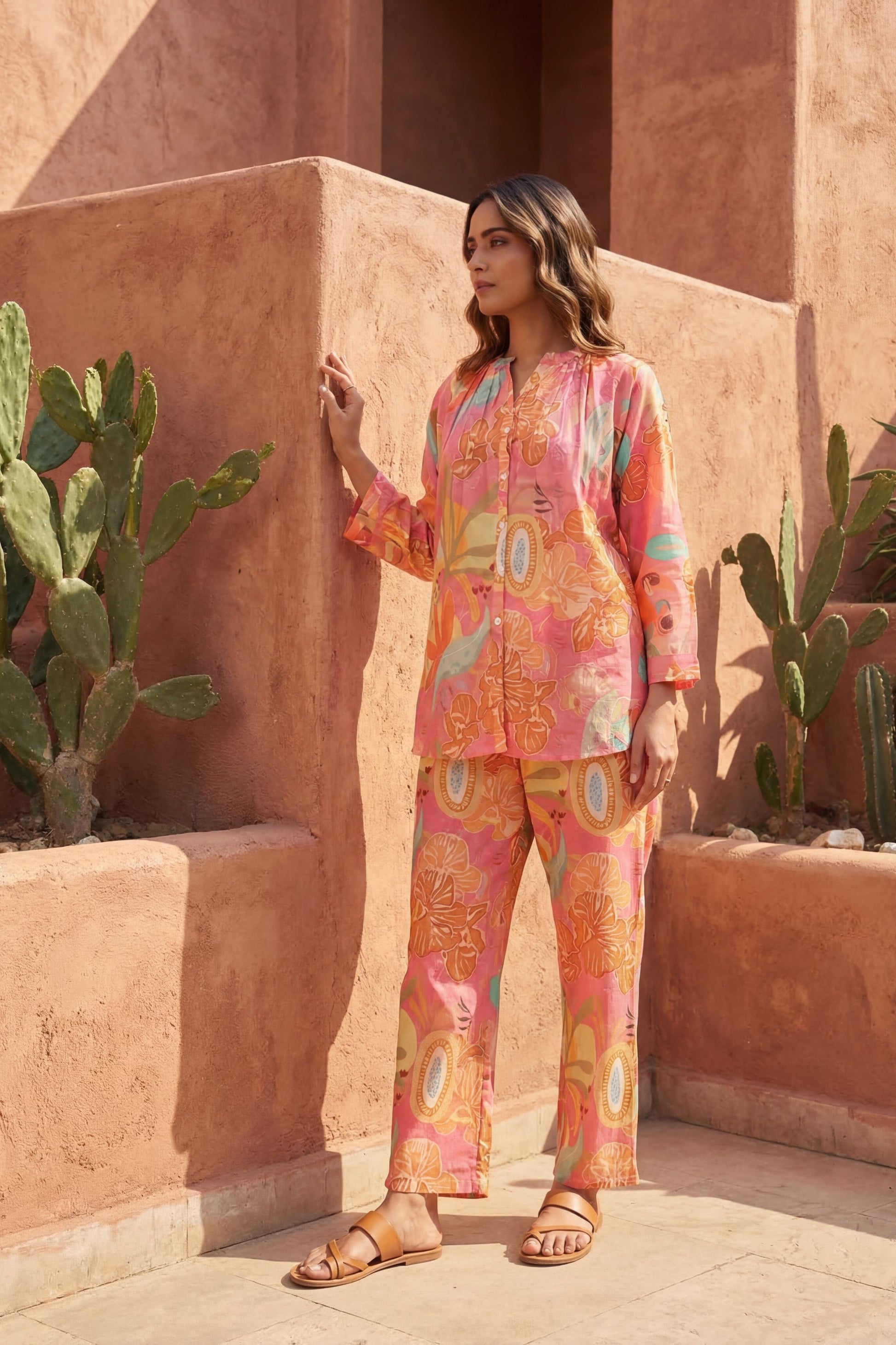 Blossom Bliss Pink Ornamental Cotton Co-ord Set | Hukum Jaipur