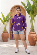 Ginger Grace Purple Illustration Cotton Shirt | Hukum Jaipur