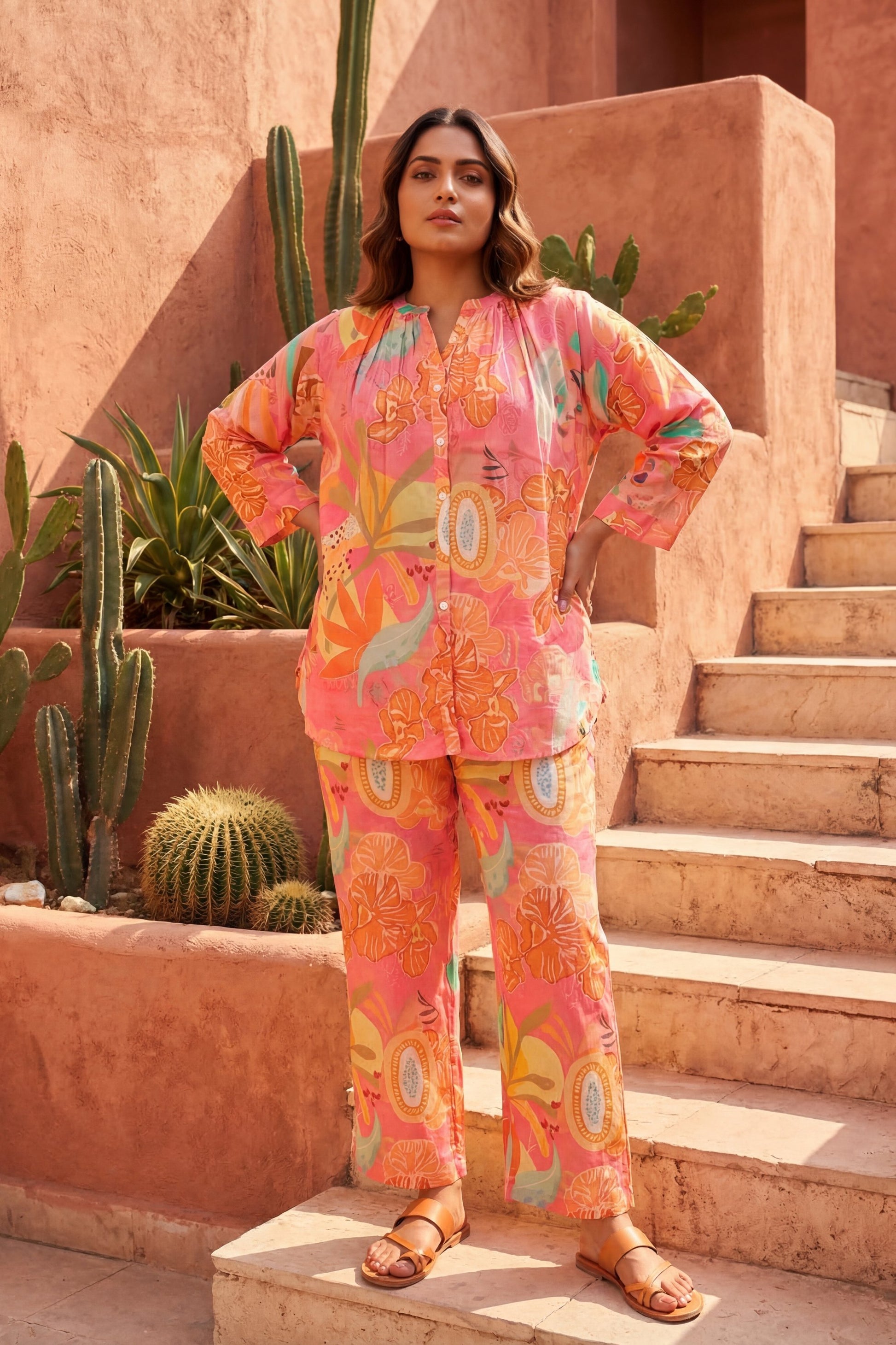 Blossom Bliss Pink Ornamental Cotton Co-ord Set | Hukum Jaipur