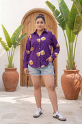 Ginger Grace Purple Illustration Cotton Shirt | Hukum Jaipur