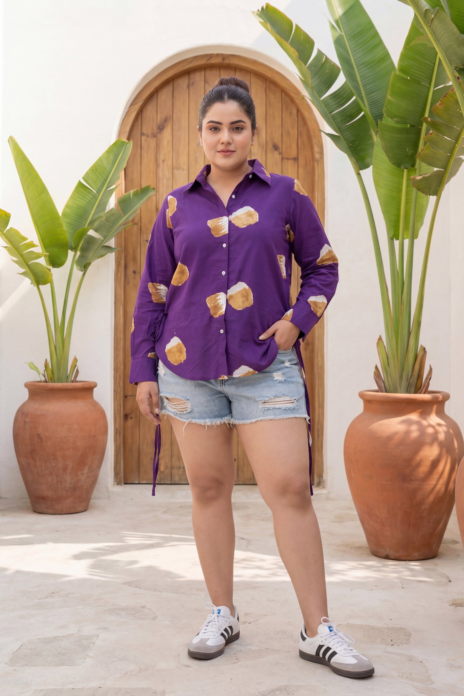 Ginger Grace Purple Illustration Cotton Shirt | Hukum Jaipur