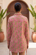 Heritage Stripes Pink White Ornamental Cotton Shirt | Hukum Jaipur