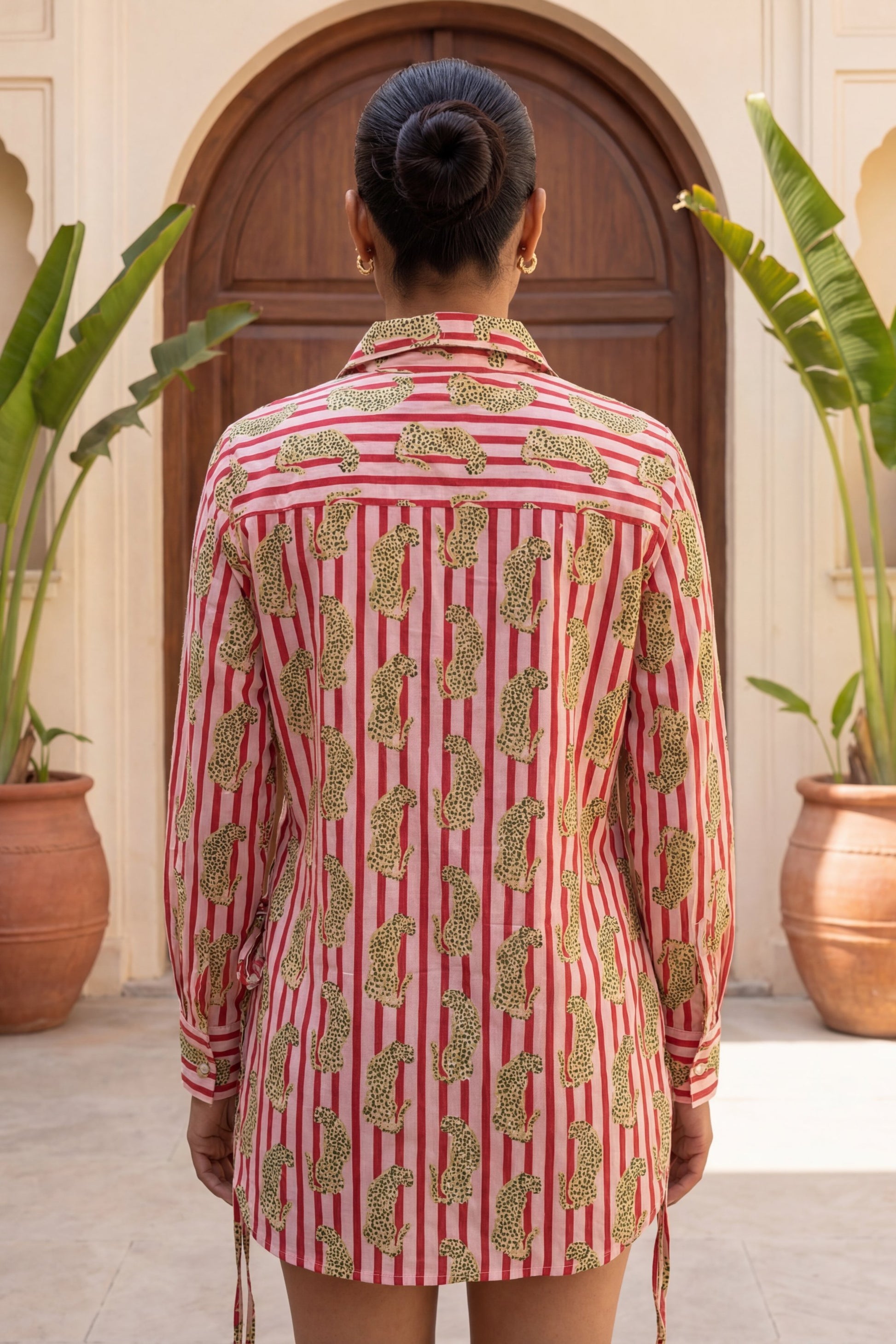 Heritage Stripes Pink White Ornamental Cotton Shirt | Hukum Jaipur