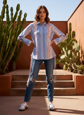 Geometric Grace Blue White Striped Cotton Shirt | Hukum Jaipur