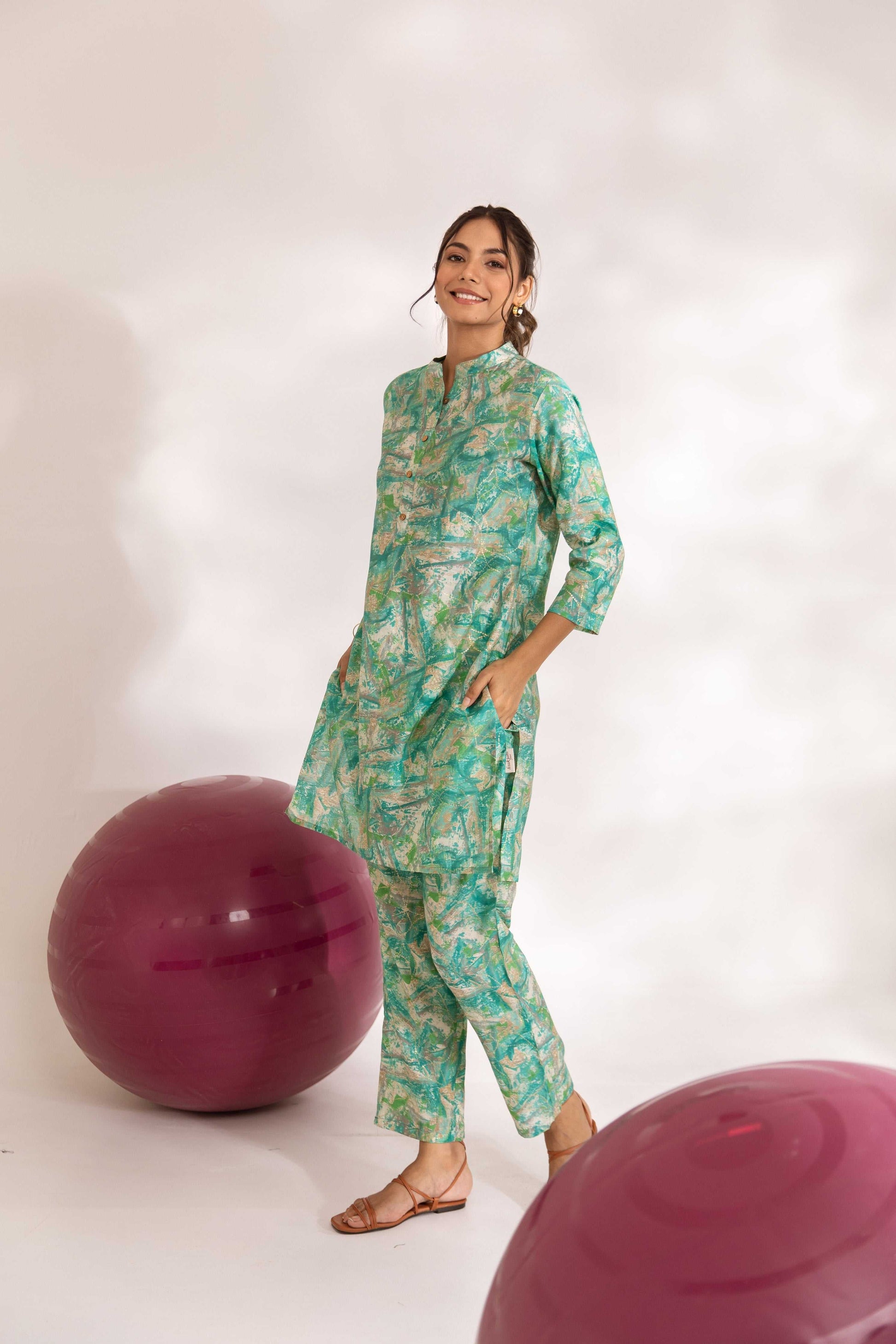 Azure Dreamscape: Blue Modal Silk Abstract Co-ord Set - Hukum Jaipur