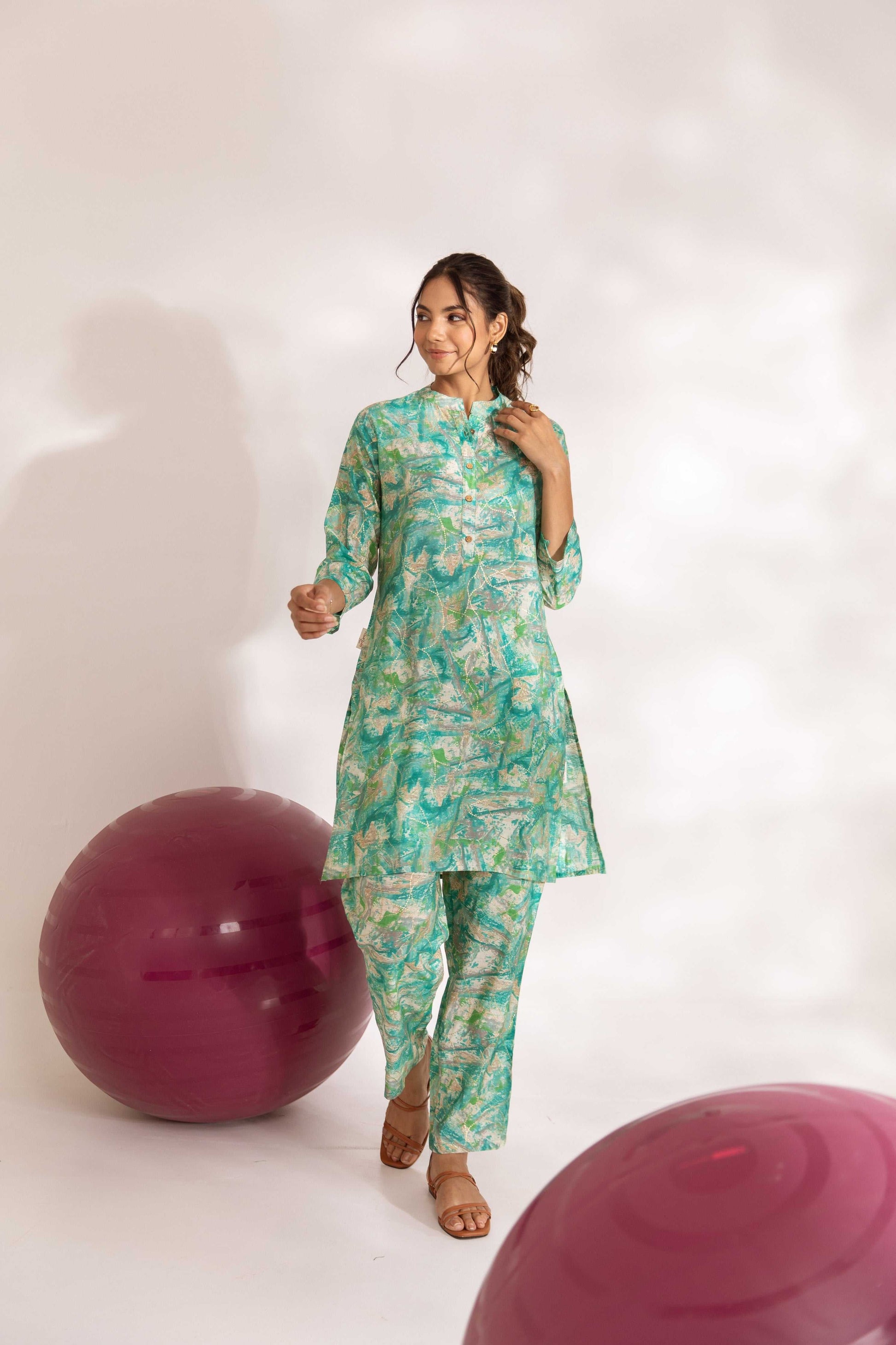 Azure Dreamscape: Blue Modal Silk Abstract Co-ord Set - Hukum Jaipur