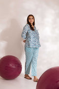 Azure Petal Reverie: Blue Cotton Floral Anghrakha Co-ord Set - Hukum Jaipur