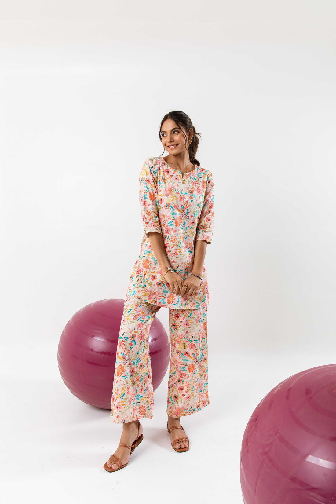 Blossom Ballet: Muslin Silk Off White Floral Jaal Co-ord Set - Hukum Jaipur