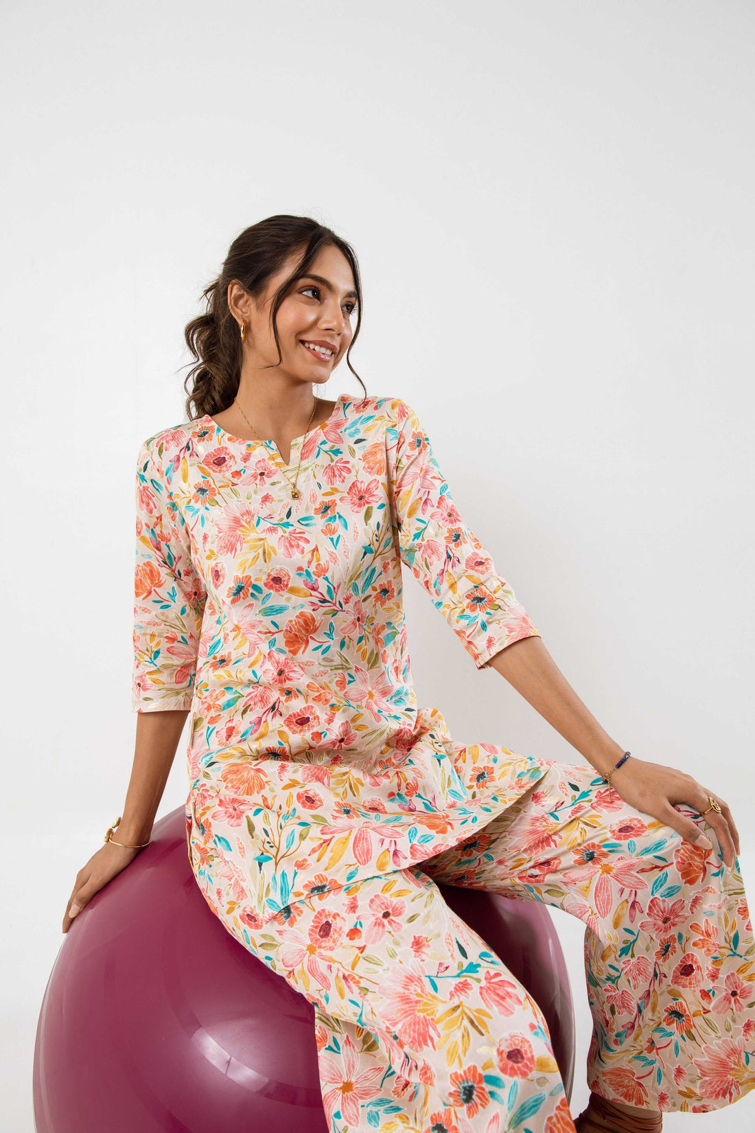 Blossom Ballet: Muslin Silk Off White Floral Jaal Co-ord Set - Hukum Jaipur