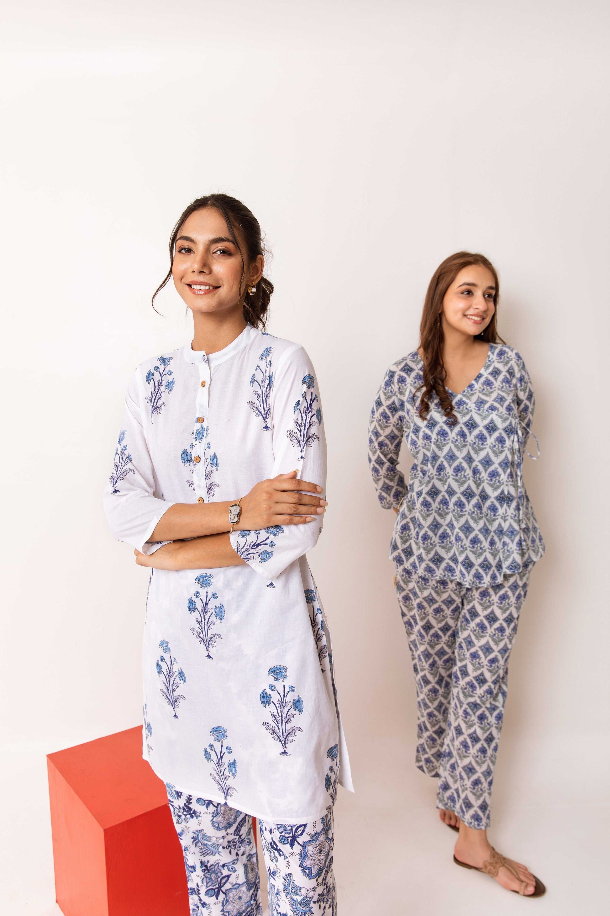 Blossom Bliss: White Cotton Floral Co-ord Set - Hukum Jaipur