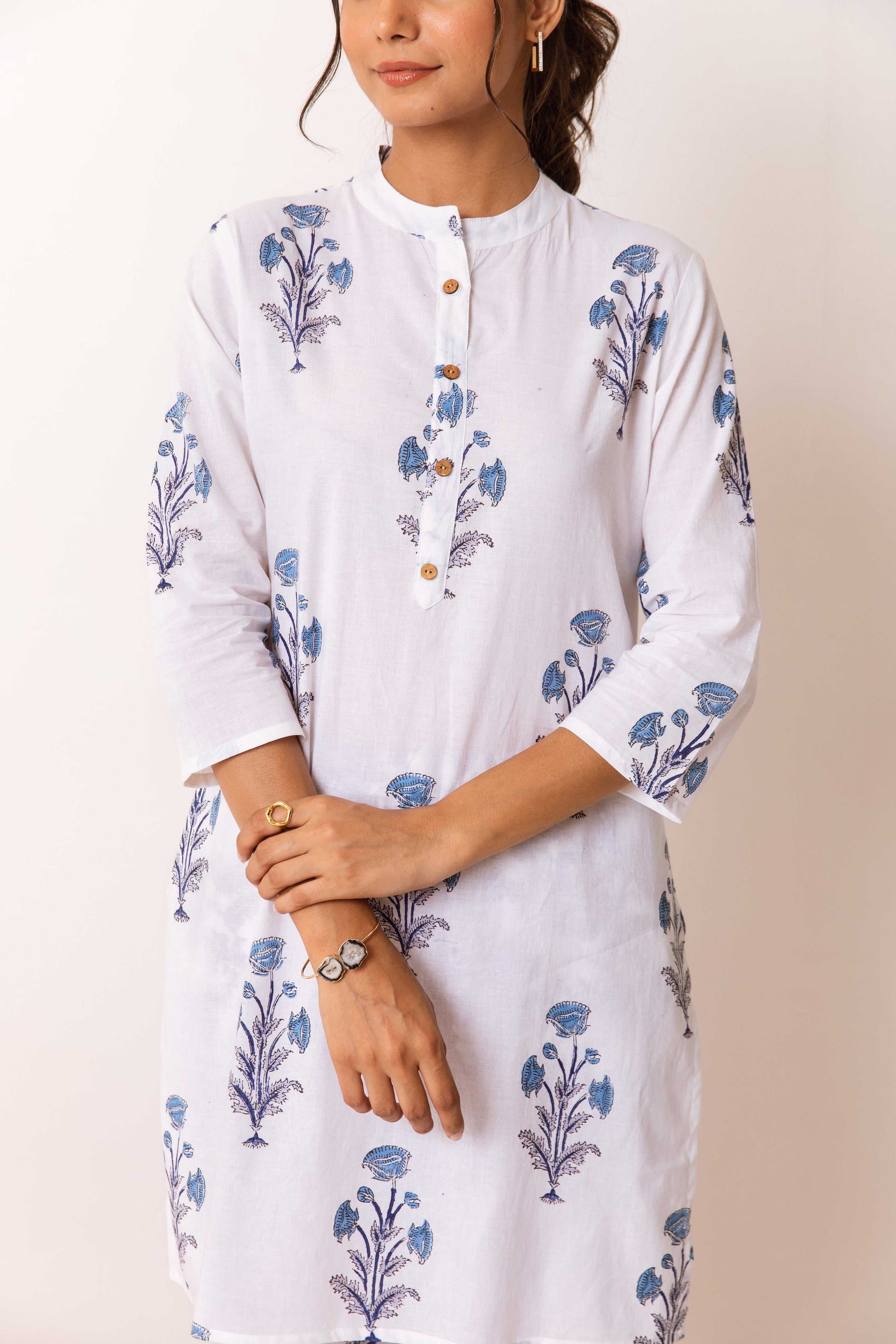 Blossom Bliss: White Cotton Floral Co-ord Set - Hukum Jaipur