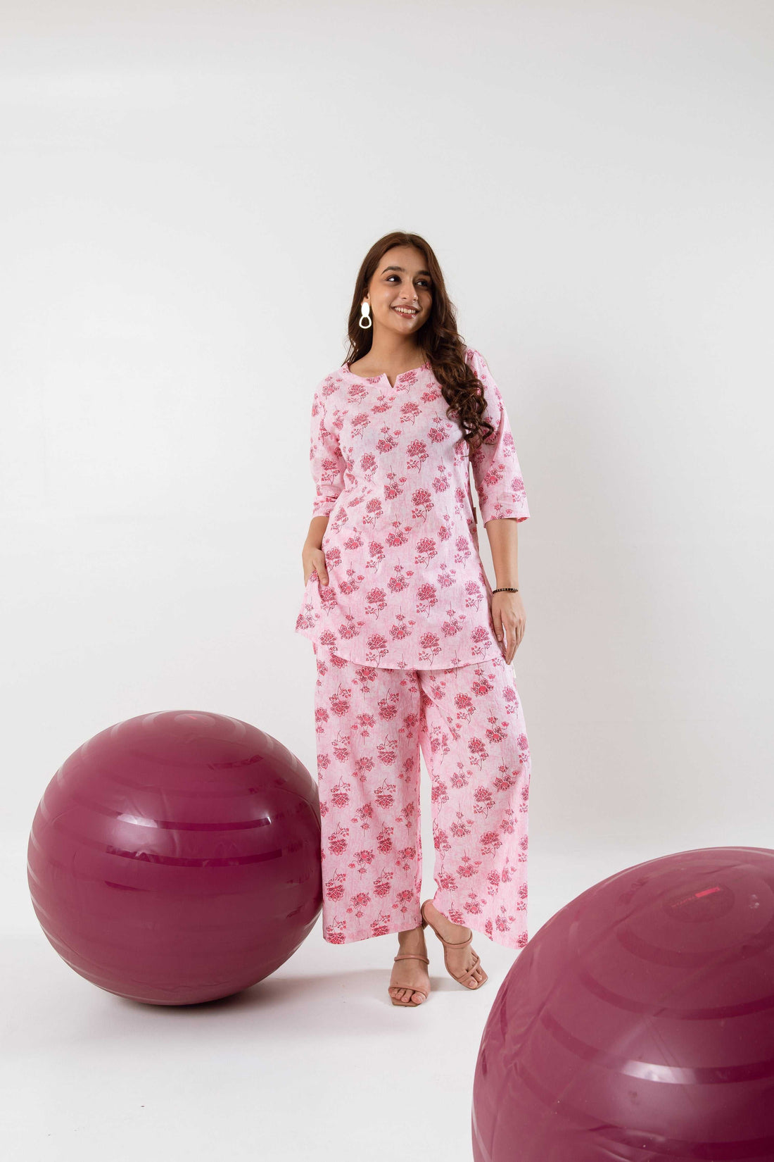 Blossom Dreamscape: Pink Floral Co-ord Set - Hukum Jaipur