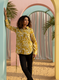 Sunshine Spirit Mustard Abstract Print Cotton Shirt | Hukum Jaipur