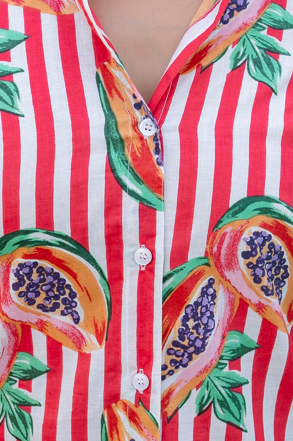 Papaya Stripe Cotton Shirt - Hukum Jaipur