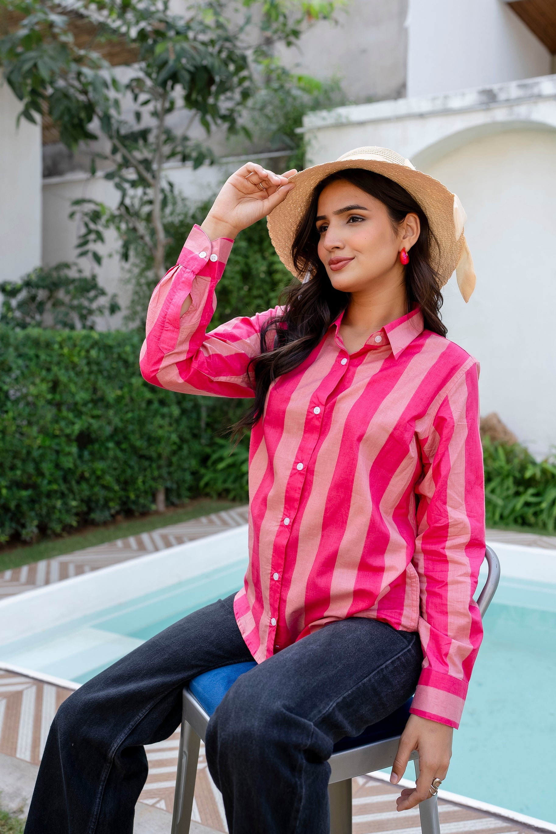 Rose Sorbet Striped Cotton Shirt - Hukum Jaipur