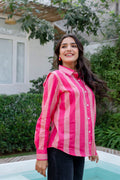 Rose Sorbet Striped Cotton Shirt - Hukum Jaipur