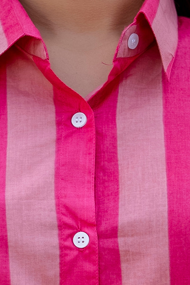 Rose Sorbet Striped Cotton Shirt - Hukum Jaipur