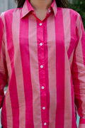 Rose Sorbet Striped Cotton Shirt - Hukum Jaipur