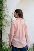 Coral Pinstripe Cotton Shirt - Hukum Jaipur
