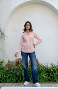 Coral Pinstripe Cotton Shirt - Hukum Jaipur