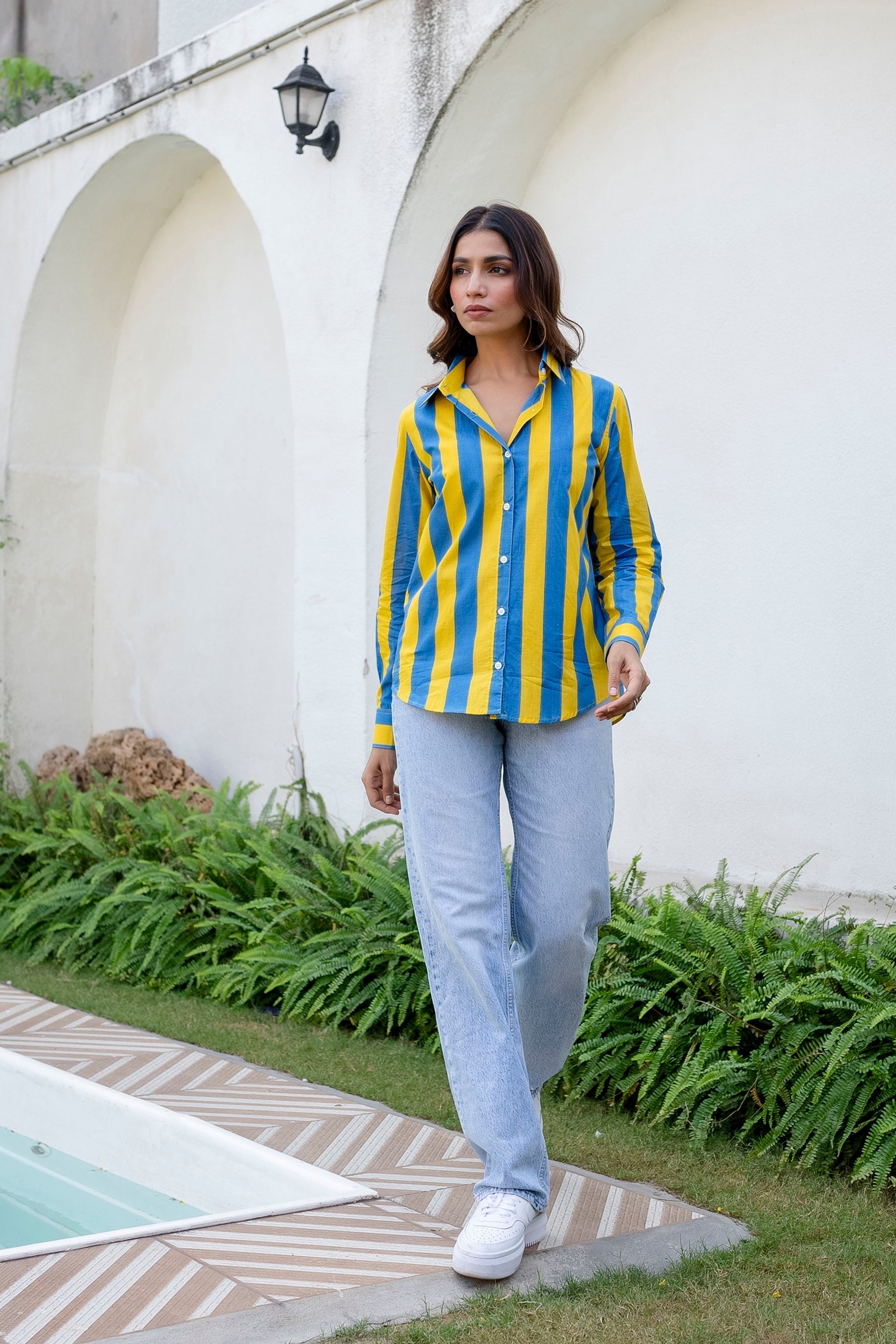 Swedish Summer Striped Cotton Shirt - Hukum Jaipur