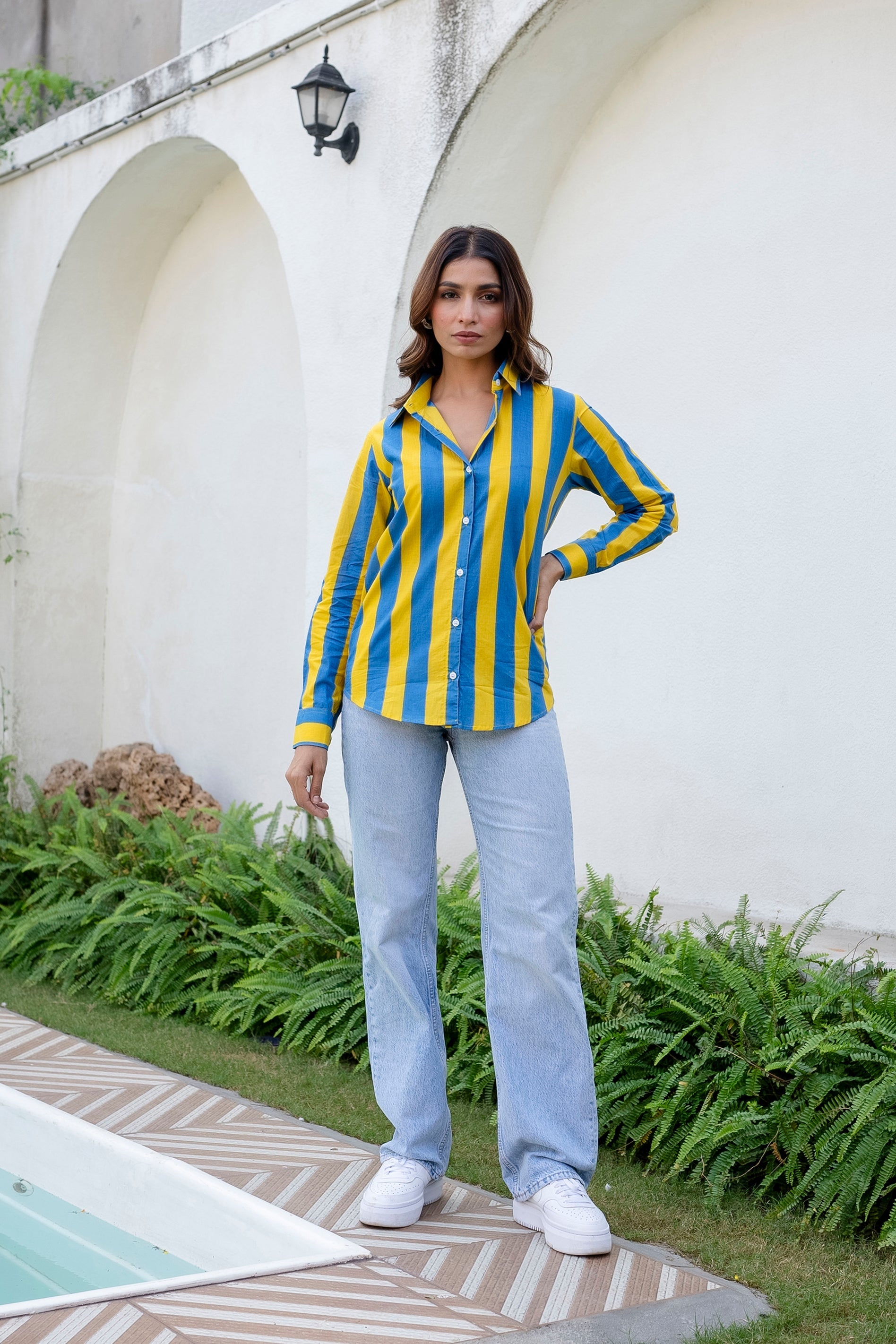 Swedish Summer Striped Cotton Shirt - Hukum Jaipur