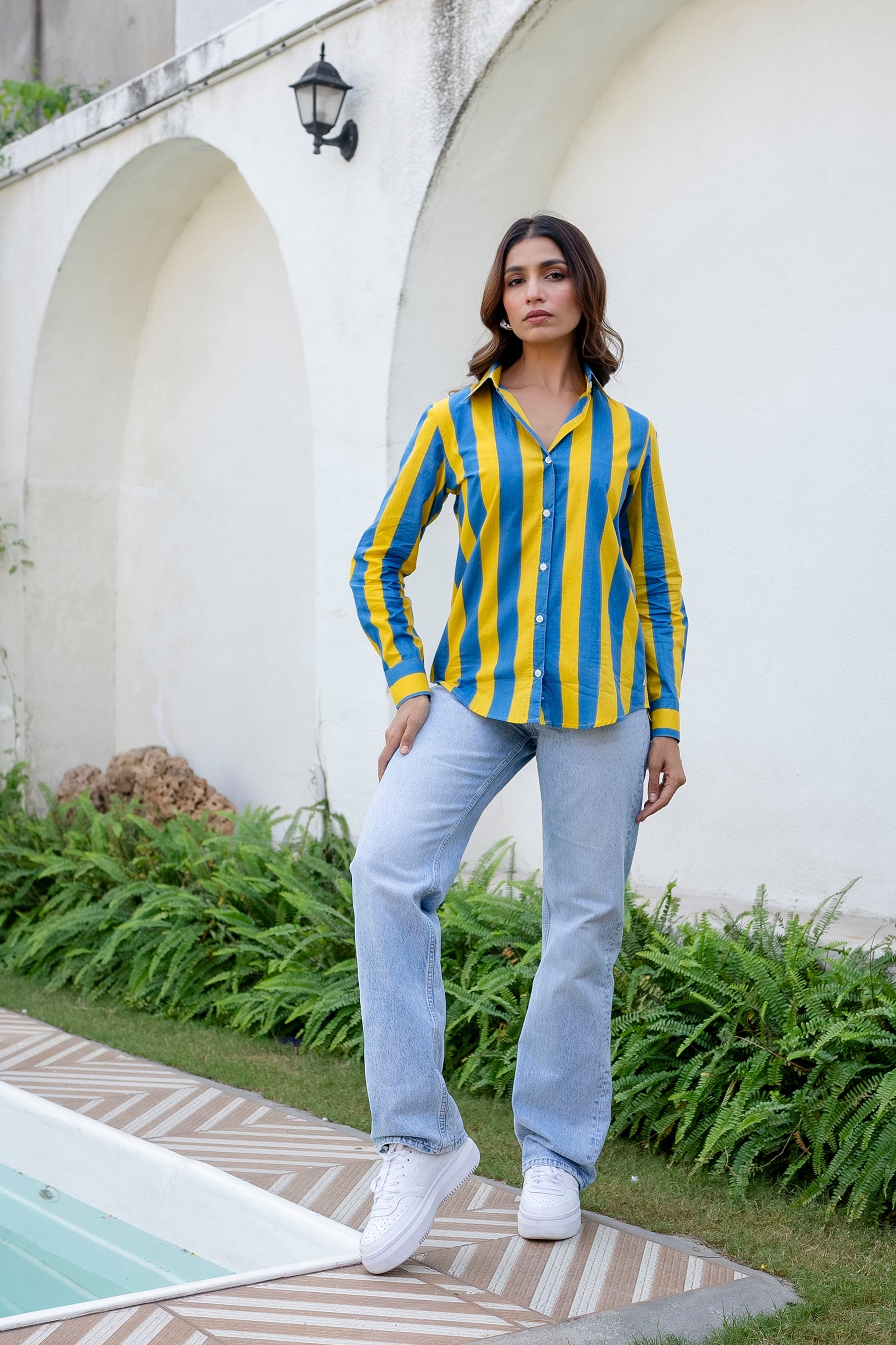 Swedish Summer Striped Cotton Shirt - Hukum Jaipur