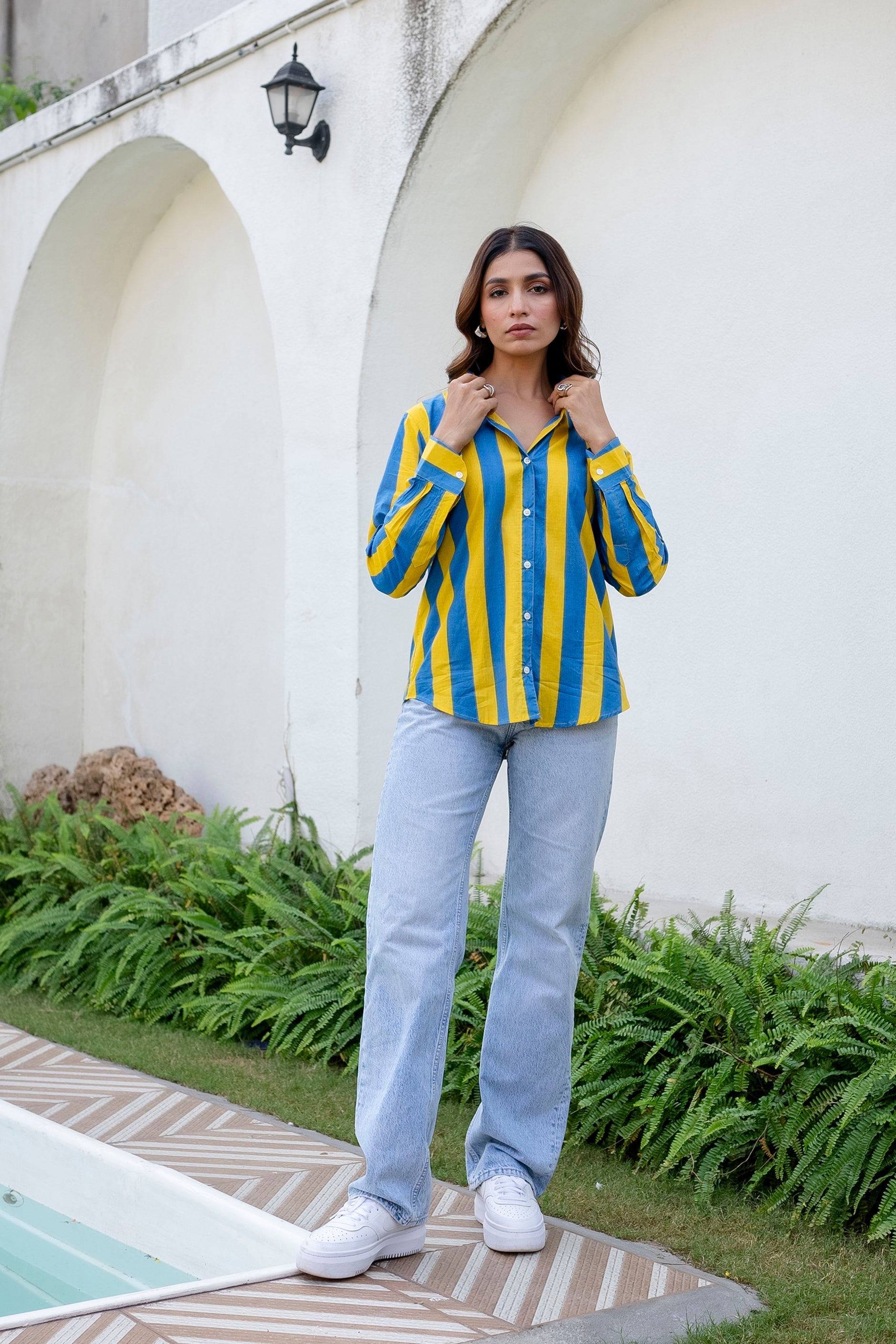 Swedish Summer Striped Cotton Shirt - Hukum Jaipur