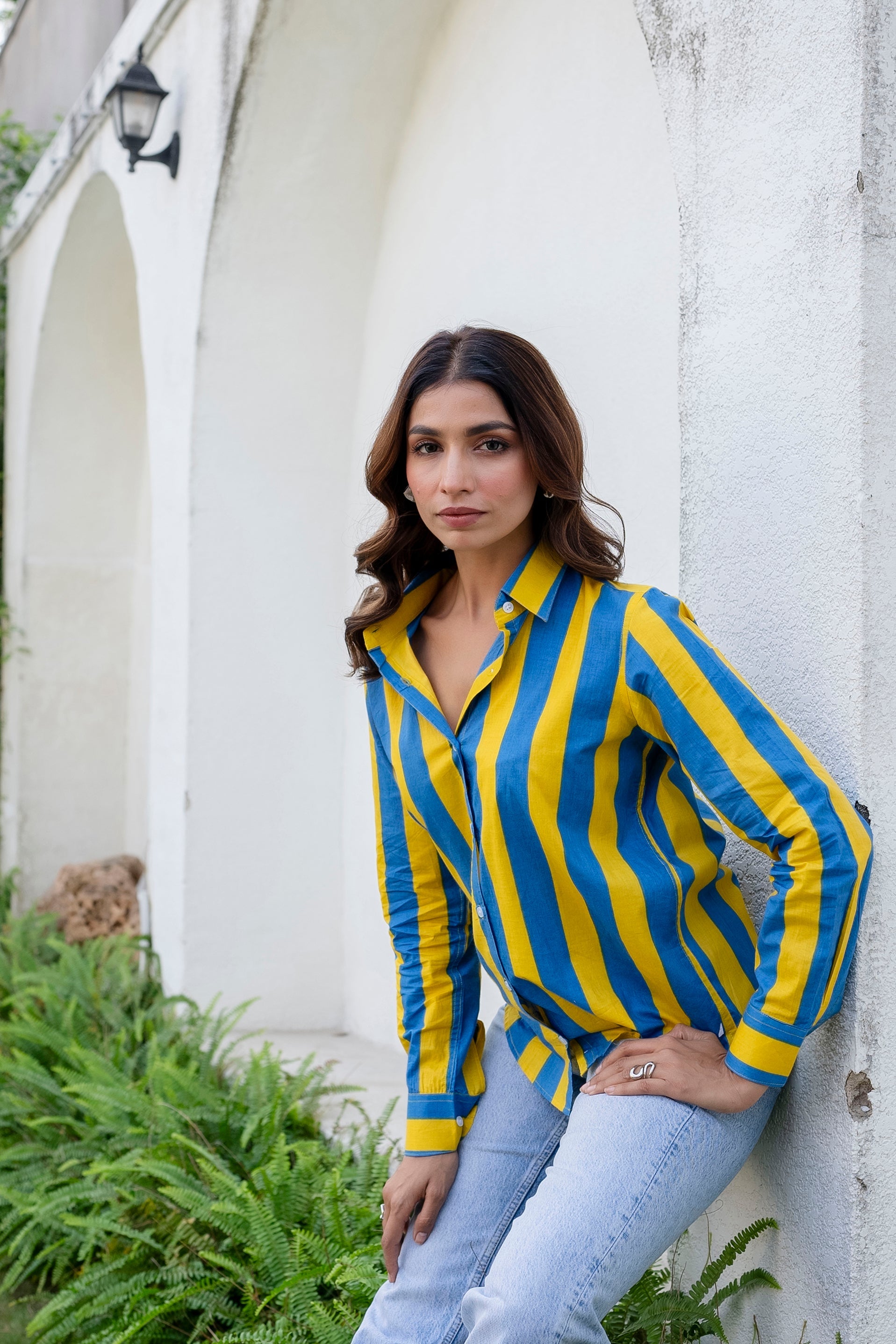 Swedish Summer Striped Cotton Shirt - Hukum Jaipur