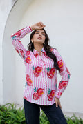 Pomegranate Paradise Striped Cotton Shirt - Hukum Jaipur