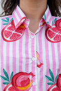 Pomegranate Paradise Striped Cotton Shirt - Hukum Jaipur