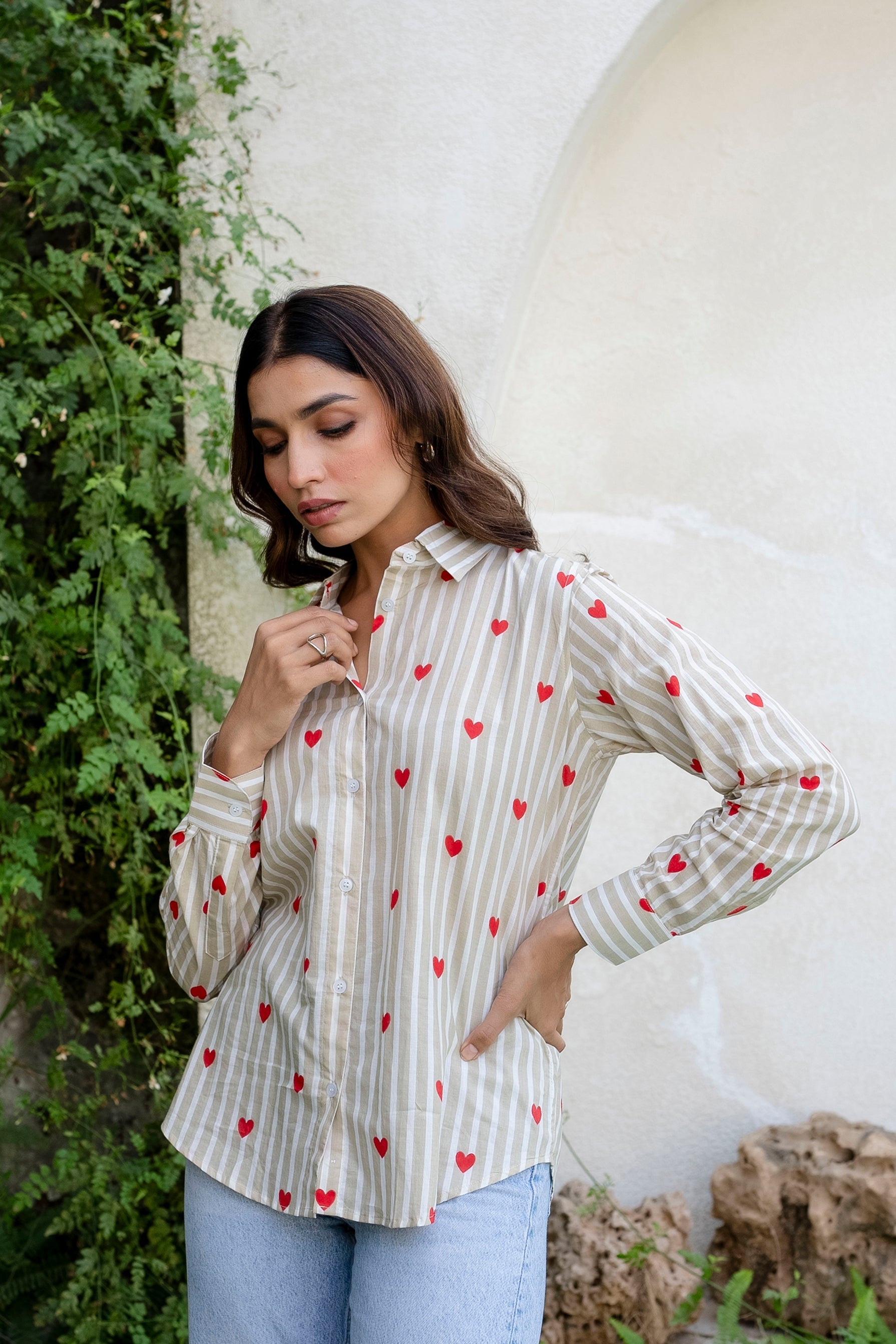 Cupid's Whisper Striped Cotton Shirt - Hukum Jaipur