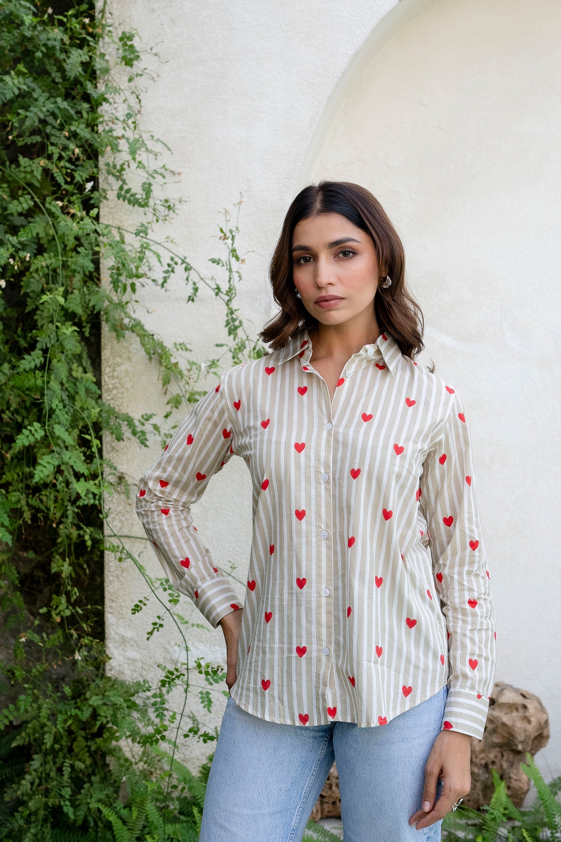 Cupid's Whisper Striped Cotton Shirt - Hukum Jaipur