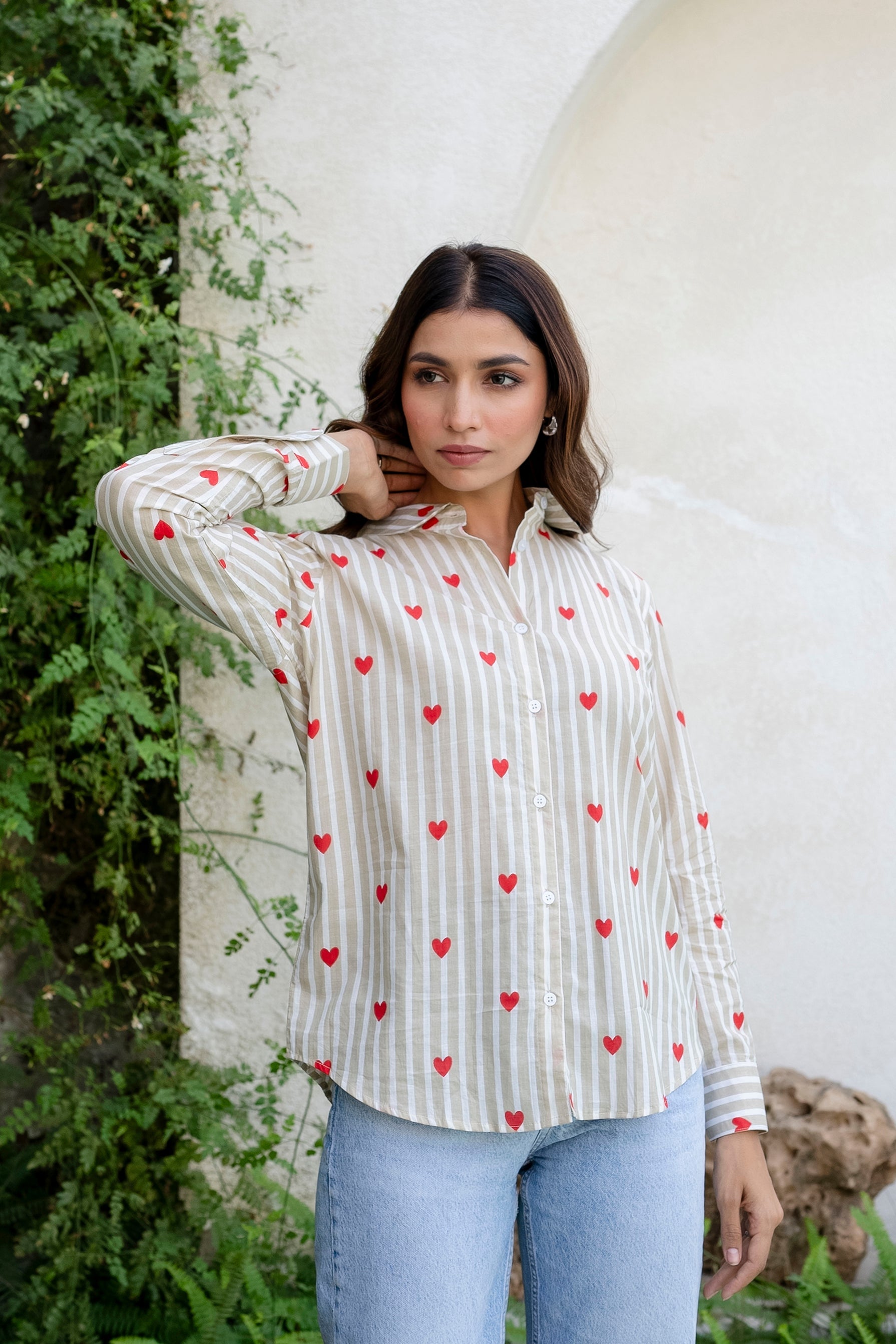 Cupid's Whisper Striped Cotton Shirt - Hukum Jaipur