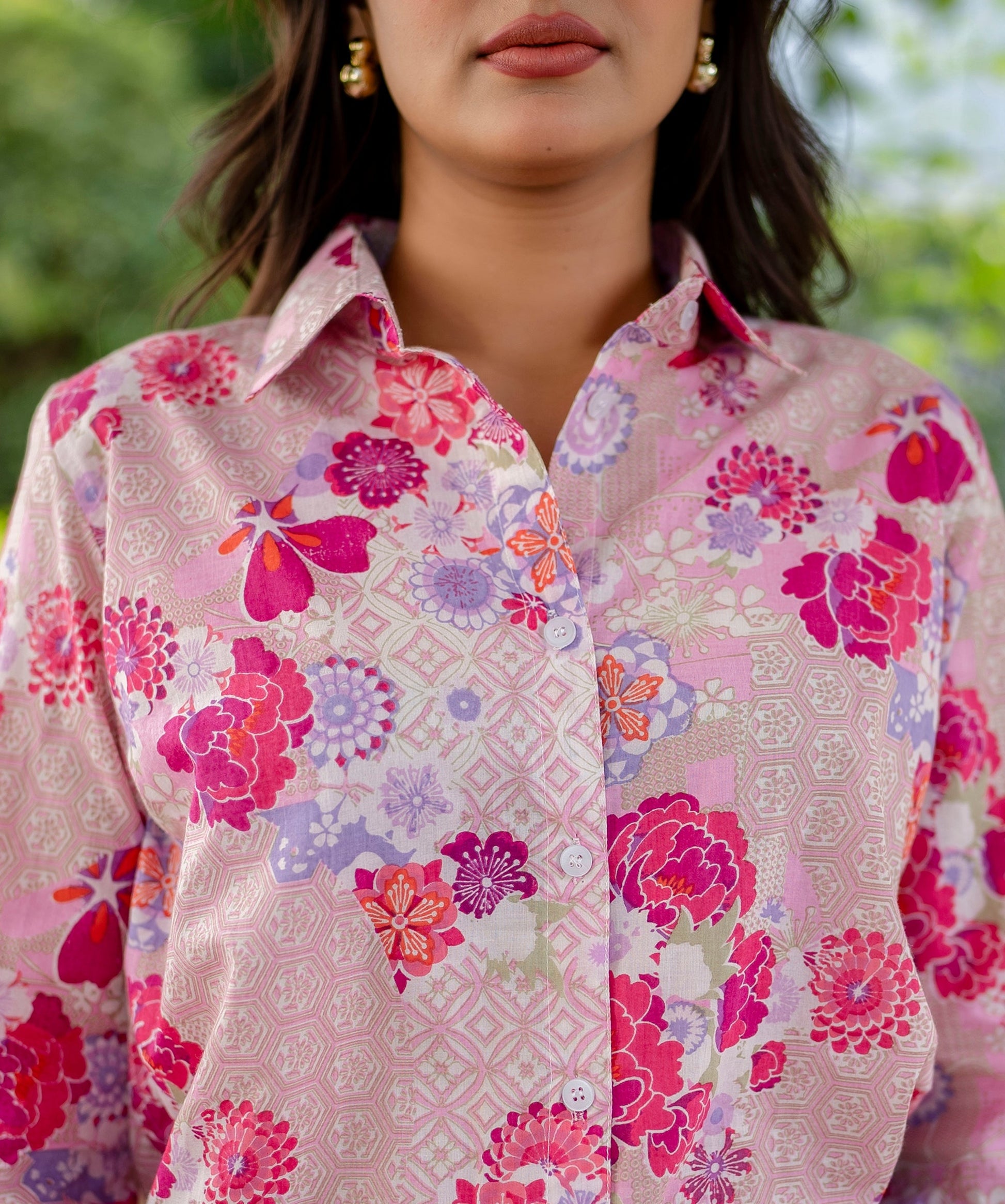 Blossom Lattice Cotton Shirt - Hukum Jaipur