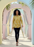 Sunshine Spirit Mustard Abstract Print Cotton Shirt | Hukum Jaipur