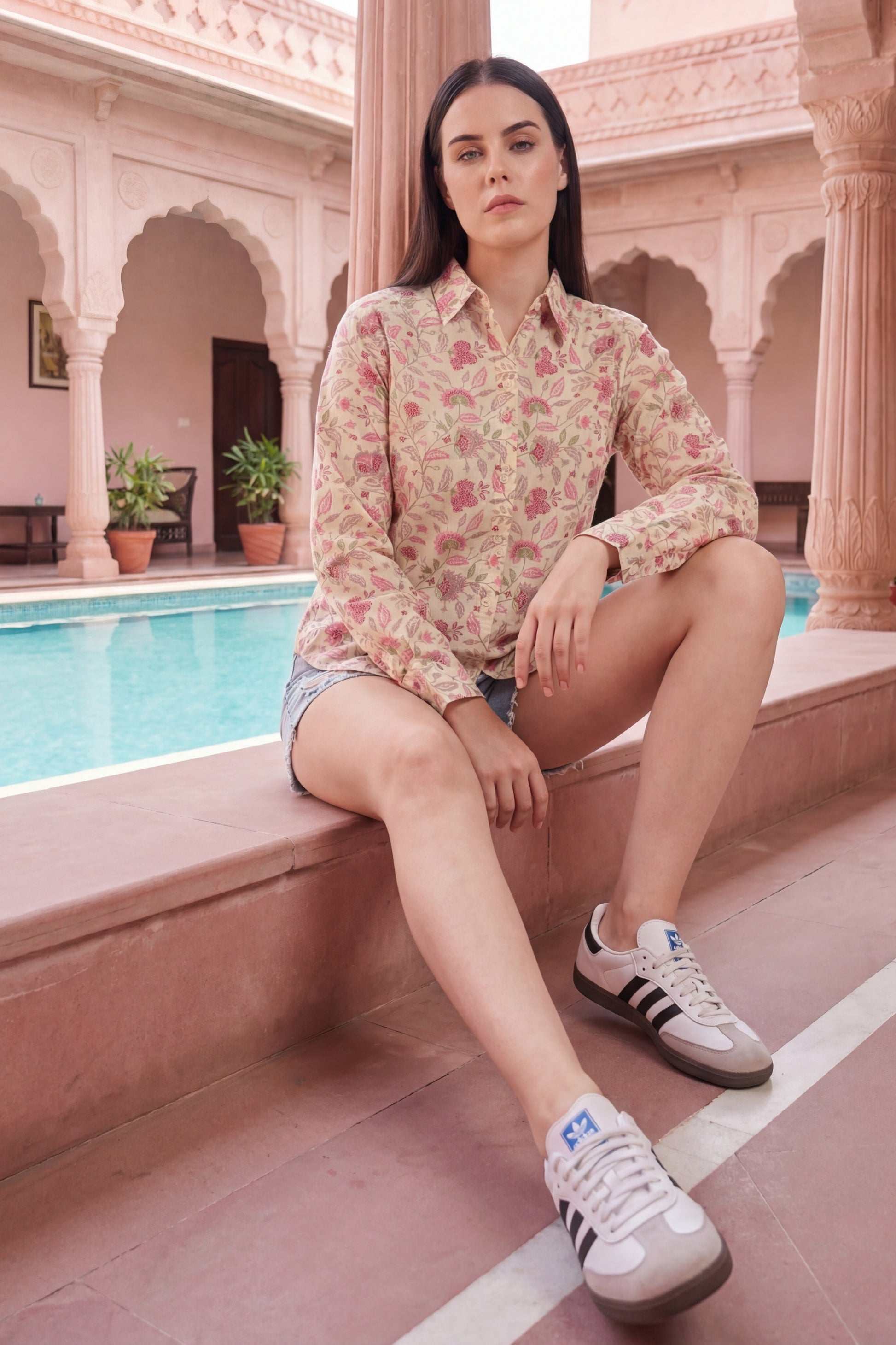 Botanical Grace Cream Floral Cotton Shirt | Hukum Jaipur | Regular Fit